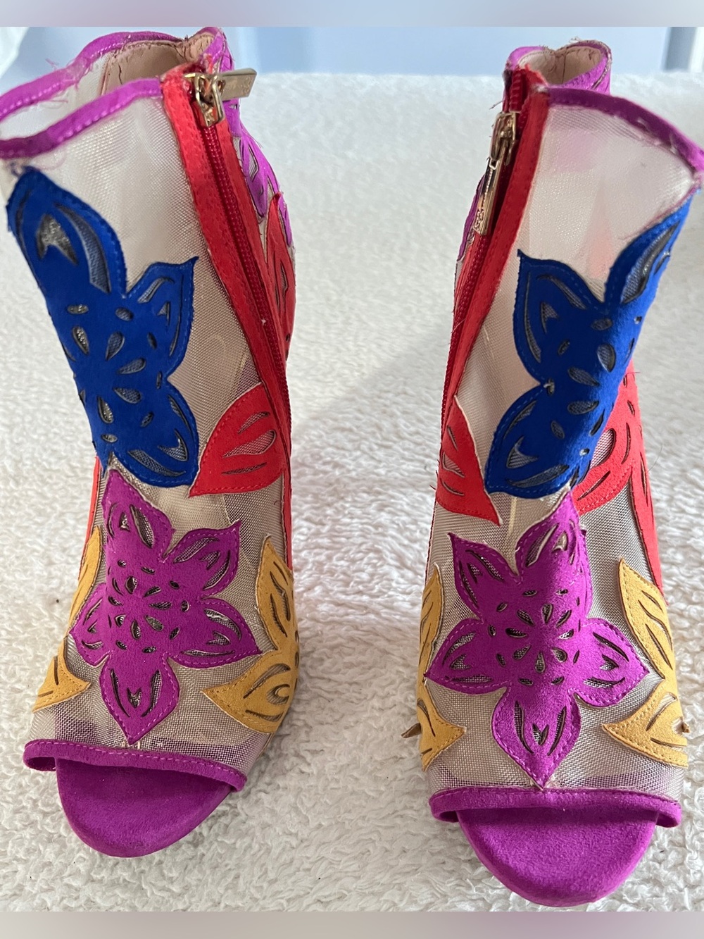 Jessica Simpson multi-color floral mesh peep-toe ankle bootie’s Size 8.5 - Picture 2 of 6